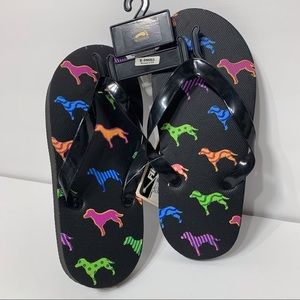 NWT Brightly Patterned Dog‎ Print Flip Flop Sandal